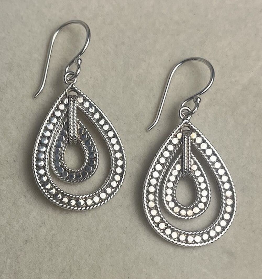 Anna Beck 925 Sterling Silver Dotted Double Teardrop Dangle Earrings Hook Boho